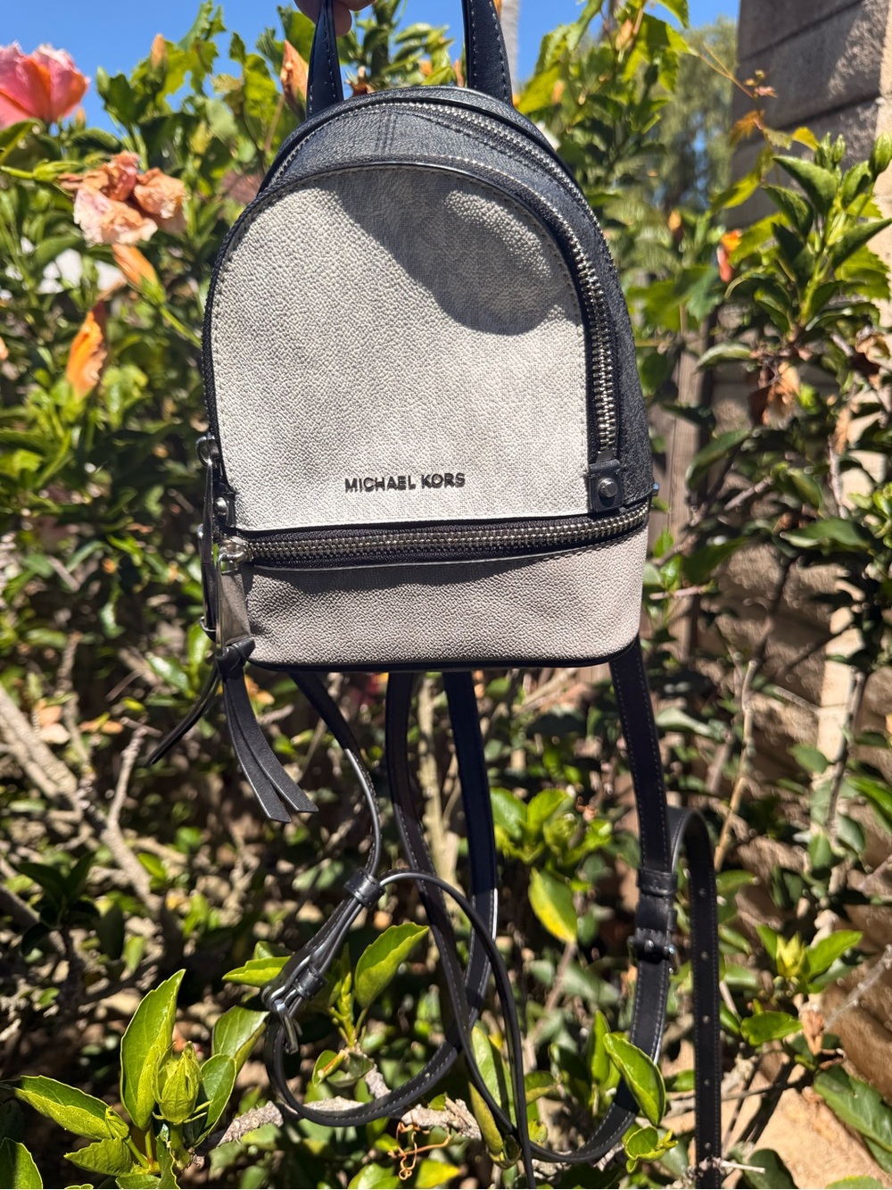 Michael Kors Two-Tone Mini Backpack in Black and Light Gray - Picture 4 of 11